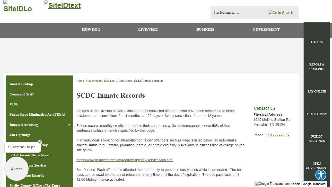 SCDC Inmate Records | Shelby County, TN - Official Website